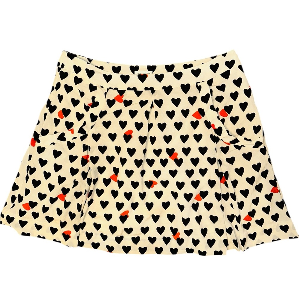 Leifsdottir Heart Print Silk Pleated A-line Mini Skirt